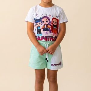 Conjunto Infantil Huntrix con Camiseta Estampada y Short Verde Menta para Niña