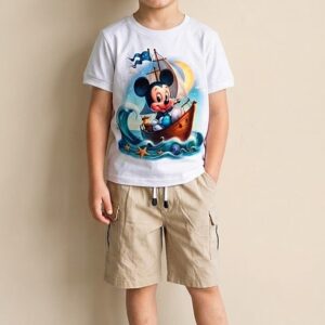 Conjunto Infantil Mickey Marinero con Camiseta Estampada y Short Beige para Niño