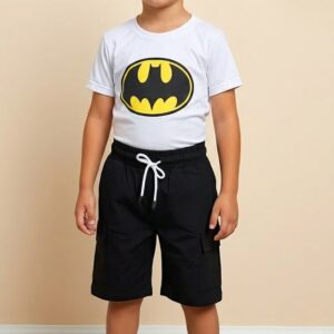 Conjunto Infantil Batman con Camiseta Estampada y Short Negro para Niño
