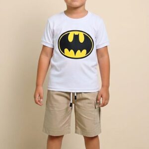 Conjunto Infantil Batman con Camiseta Estampada y Short Beige para Niño