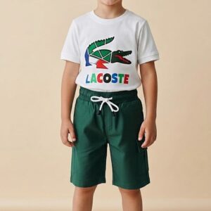 Conjunto Infantil Cocodrilo con Camiseta Estampada y Short Verde para Niño