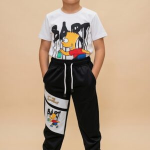 Conjunto Infantil Bart Simpson con Camiseta Estampada y Jogger Negro para Niño