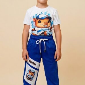 Conjunto Infantil Capibara Deportiva con Camiseta Estampada y Jogger Azul para Niño