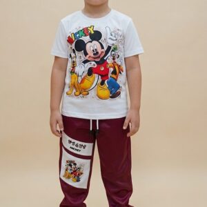 Conjunto Infantil Mickey Mouse Clásico con Camiseta Estampada y Jogger Vinotinto para Niño