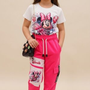 Conjunto Infantil Minnie Mouse Rosa con Camiseta Estampada y Jogger para Niña