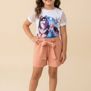 Conjunto Frozen Camiseta Estampada y Short Palo Rosa Niña