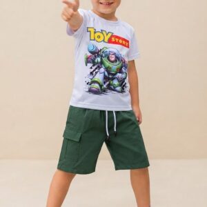 Conjunto Toy Story con Camiseta Estampada y Bermuda Verde Oscuro Niño