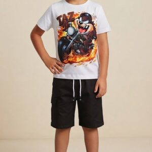 Conjunto Taz con Camiseta Estampada y Bermuda Negra Niño