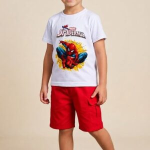 Conjunto Spiderman con Camiseta Estampada y Bermuda Rojo Niño