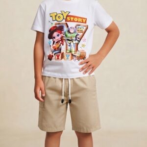 Conjunto Toy Story con Camiseta Estampada y Bermuda Caqui Claro Niño