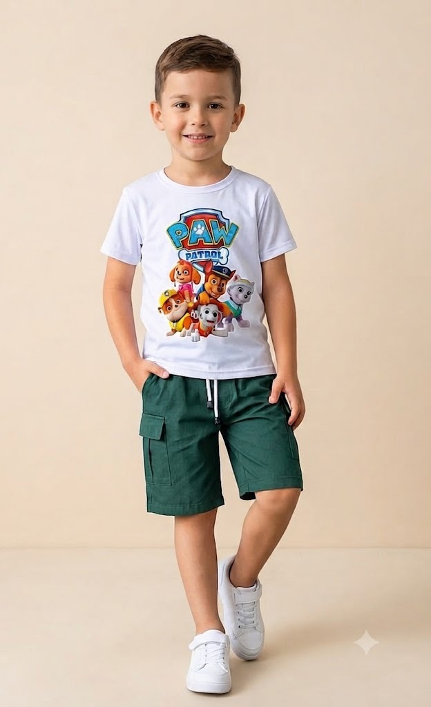 Conjunto Paw Patrol con Camiseta Estampada y Bermuda Verde Niño