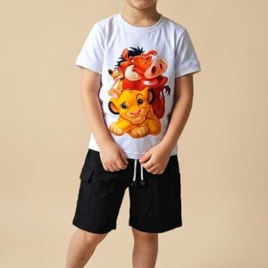 Conjunto Rey Leon con Camiseta Estampada y Bermuda Negra Niño
