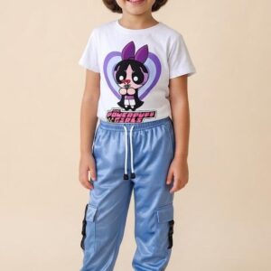 Conjunto "Powerpuff Girls" con Camiseta Estampada y Sudadera Azul Celeste Niña