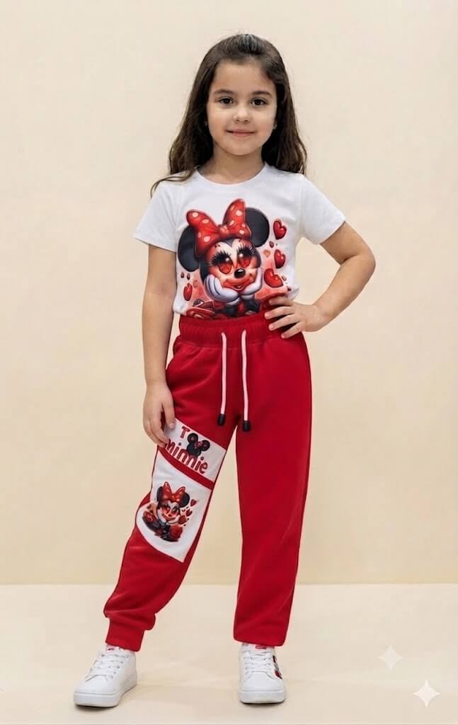 Conjunto "Minnie Red Love" con Camiseta Estampada y Sudadera Roja Niña