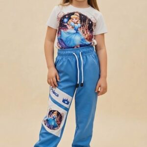 Conjunto "Cinderella Royal Blue" con Camiseta Estampada y Sudadera Azul Celeste Niña